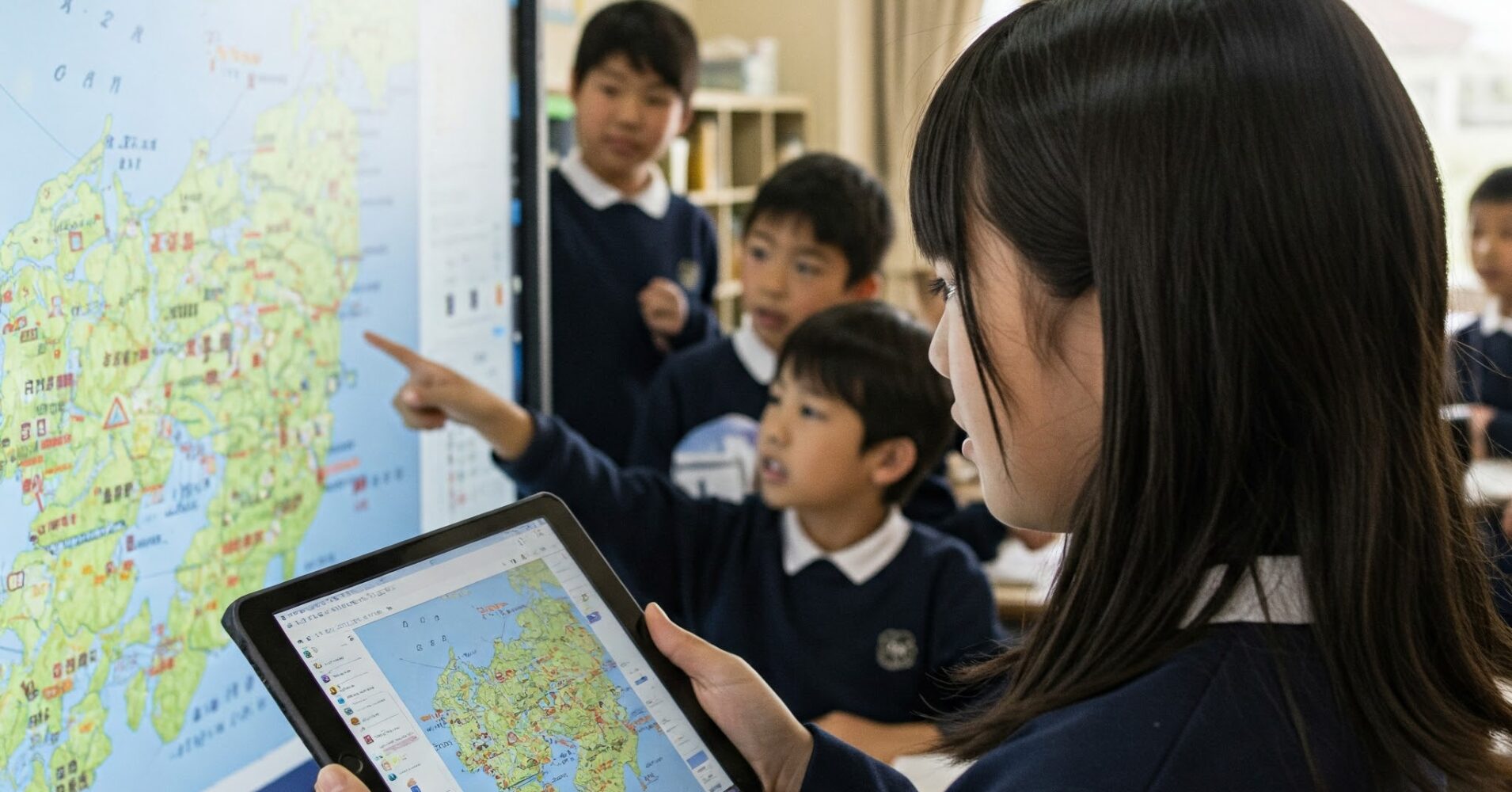 小学校の社会の授業に電子黒板を導入 | ヤマトサイネージ 小学校の社会の授業に電子黒板を導入
