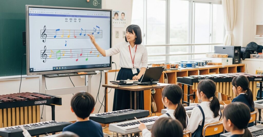 小学校の音楽の授業に電子黒板を導入