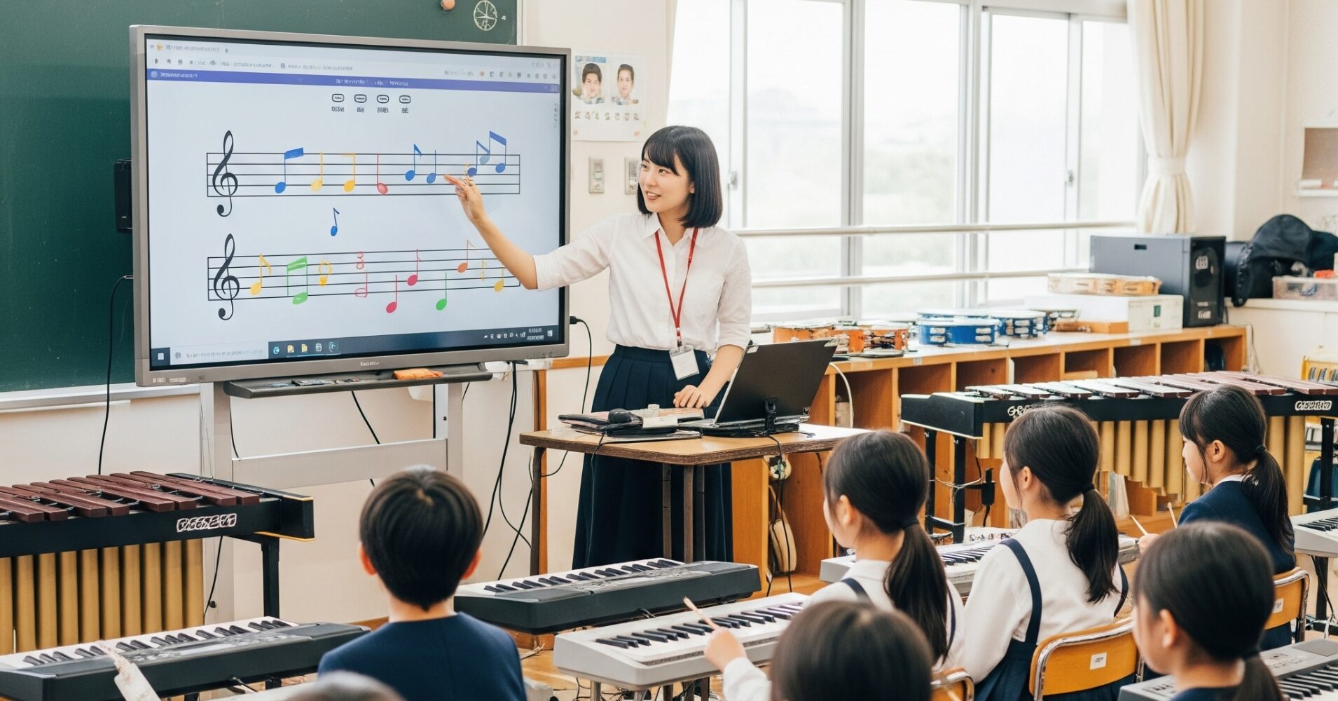 小学校の音楽の授業に電子黒板を導入