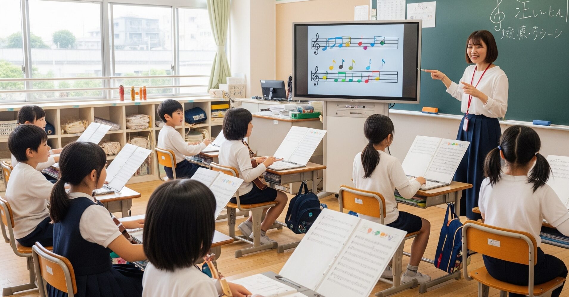 小学校の音楽の授業に電子黒板を導入
