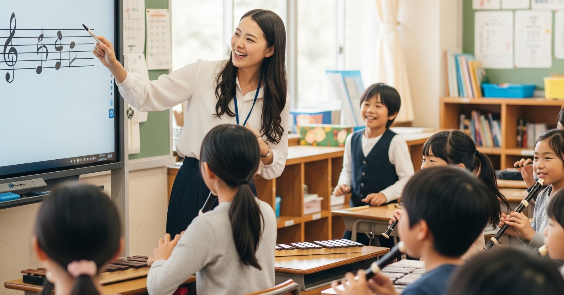 小学校の音楽の授業に電子黒板を導入