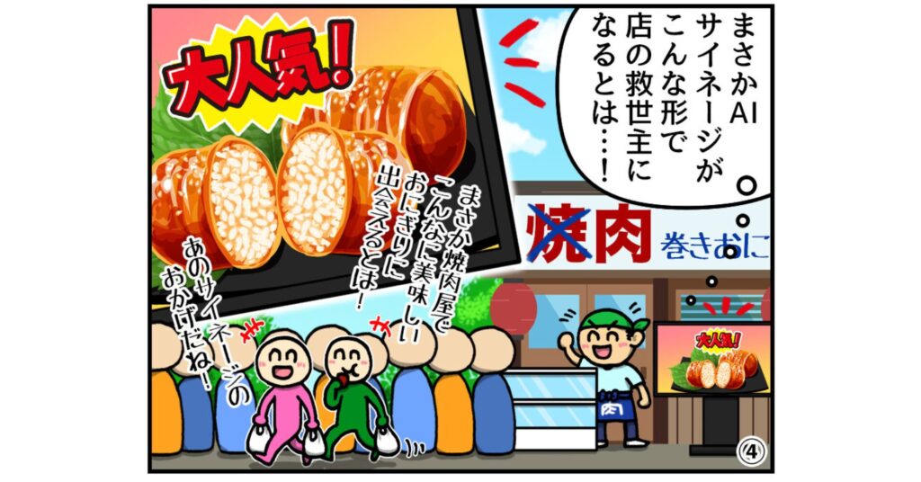 4コマ漫画：記憶が語るAIサイネージ