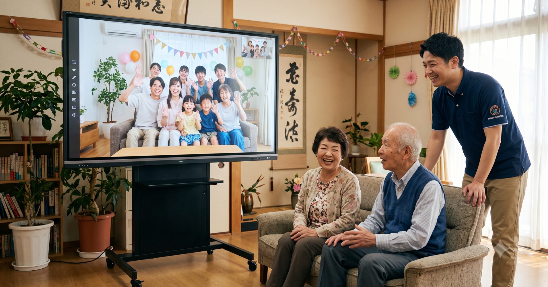 【福祉施設DX】電子黒板で実現する、遠隔家族と繋がるオンライン面会とイベント配信プラン | ヤマトサイネージ 【福祉施設DX】電子黒板で実現する、遠隔家族と繋がるオンライン面会とイベント配信プラン